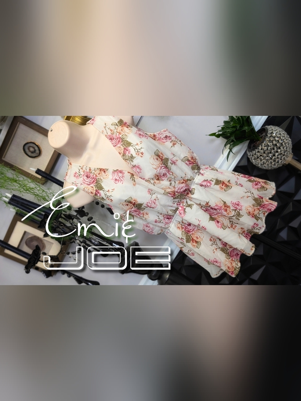 Emi & Joe Floral Rose Peplum Surplice Blouse MD